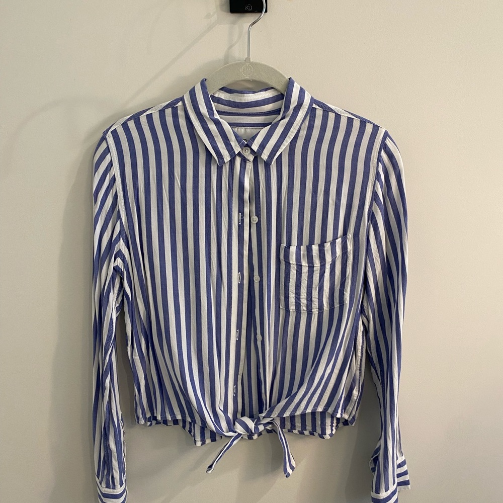 Blue & White Striped Shirt with Tie Detail | Rails